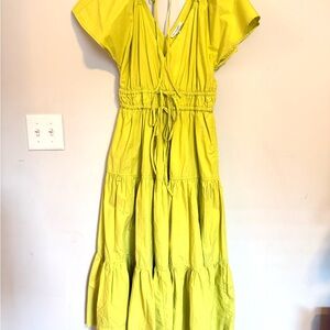 Free Assembly V-Neck Tiered Maxi Dress – Neon Key Lime, Size XS- NWT